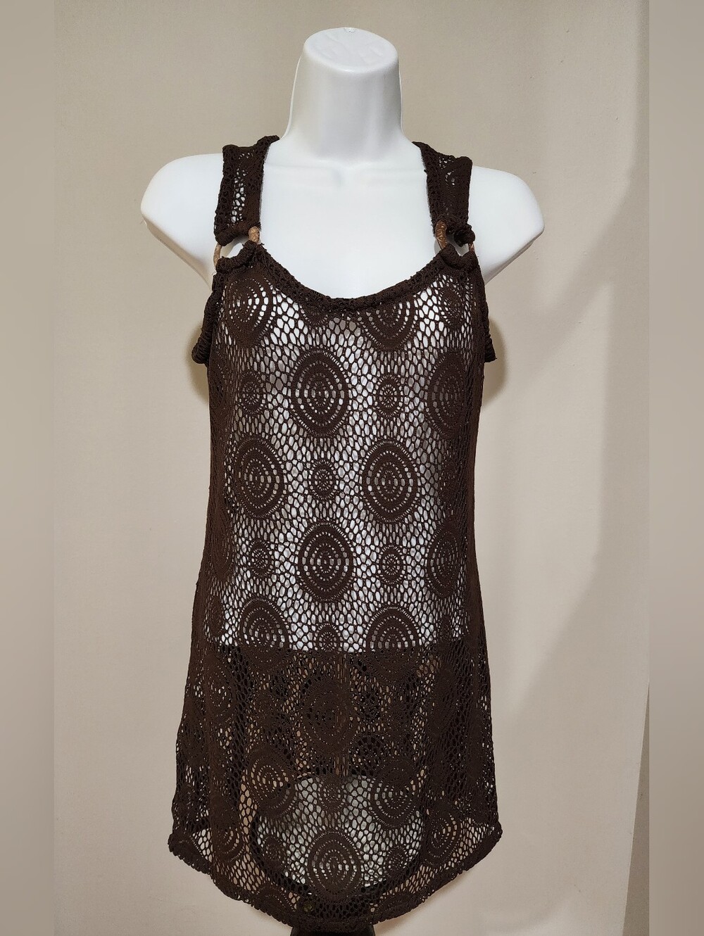 Croft & Barrow Brown Crochet Scoopneck Beach Swim Coverup S